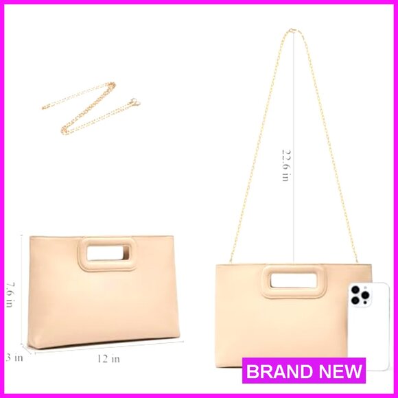 Top Handle Clutch Evening Bag with Gold Chain Shoulder Strap